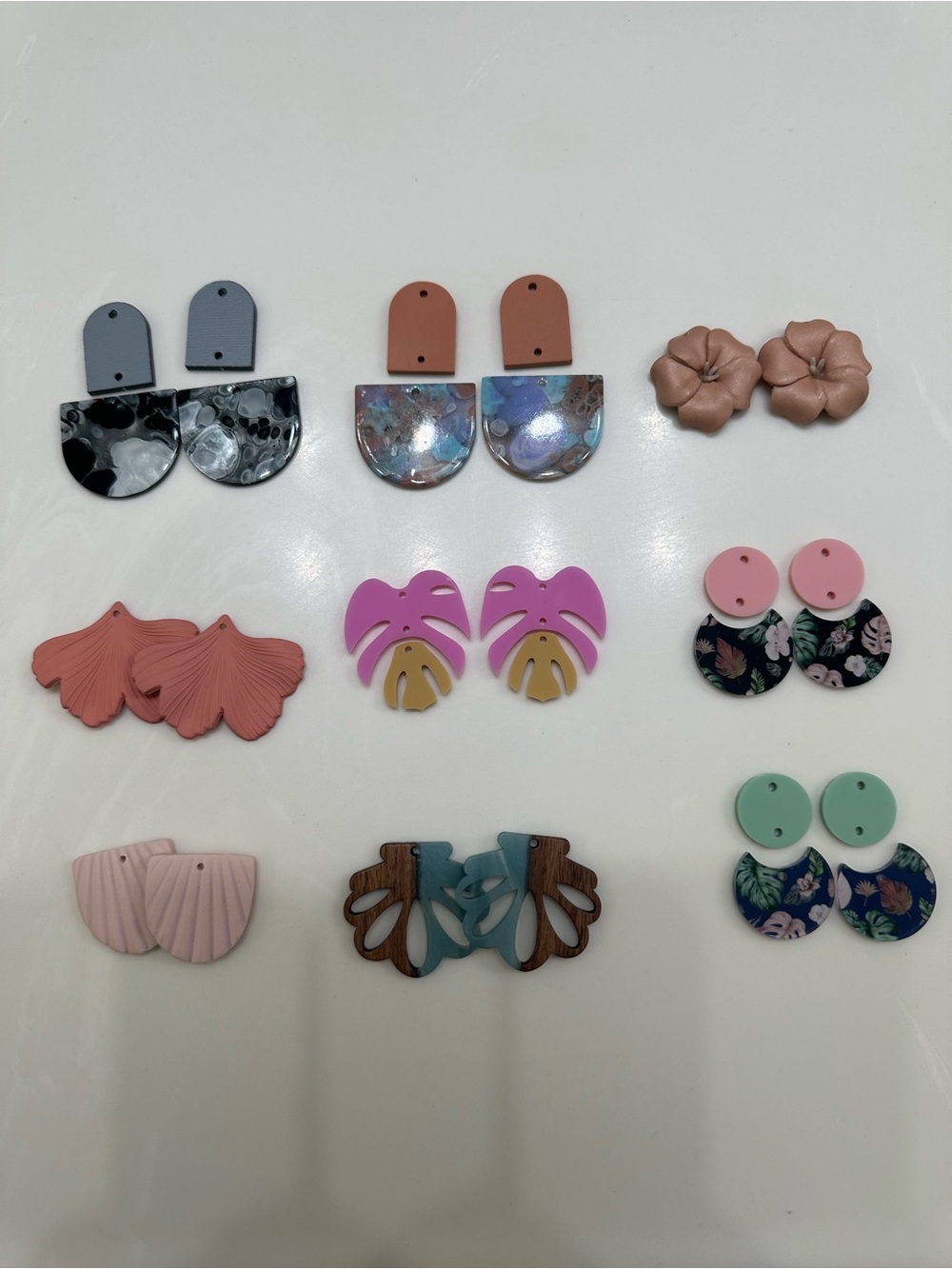 DIY Jewelry Set of 9 Acrylic Clay Wood Pieces Make Your Own Earrings NWOT